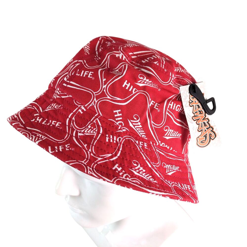 NWT Miller High Life Logo Red Cotton Bucket Hat OSFM Spencer's Party Streetwear‎